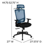 English Elm Commercial Grade Ergonomic Mesh Office Chair with Synchro-Tilt, Pivot Adjustable Headrest, Lumbar Support, Coat Hanger & Adjustable Arms-/Black