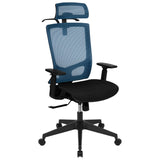 English Elm Commercial Grade Ergonomic Mesh Office Chair with Synchro-Tilt, Pivot Adjustable Headrest, Lumbar Support, Coat Hanger & Adjustable Arms-/Black