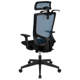 English Elm Commercial Grade Ergonomic Mesh Office Chair with Synchro-Tilt, Pivot Adjustable Headrest, Lumbar Support, Coat Hanger & Adjustable Arms-/Black