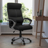 Commercial Grade High Back LeatherSoft Executive Swivel Office Chair with Curved Headrest and White Line Stitching