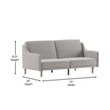 English Elm Premium Convertible Split Back Sofa Futon with Curved Armrests and Solid Wood Legs - Faux Linen Upholstery