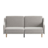 English Elm Premium Convertible Split Back Sofa Futon with Curved Armrests and Solid Wood Legs - Faux Linen Upholstery