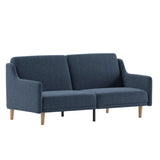 English Elm Premium Convertible Split Back Sofa Futon with Curved Armrests and Solid Wood Legs - Faux Linen Upholstery