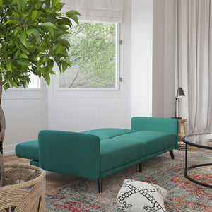 English Elm Premium Split Back Sofa Futon, Convertible Sleeper Couch for Small Spaces in Soft Velvet Upholstery with Solid Wooden Legs