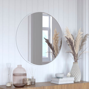 English Elm 30" Round Metal Framed Wall Mirror - Large Accent Mirror for Bathroom, Vanity, Entryway, Dining Room, & Living Room