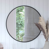 English Elm 30" Round Metal Framed Wall Mirror - Large Accent Mirror for Bathroom, Vanity, Entryway, Dining Room, & Living Room