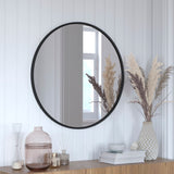 English Elm 30" Round Metal Framed Wall Mirror - Large Accent Mirror for Bathroom, Vanity, Entryway, Dining Room, & Living Room