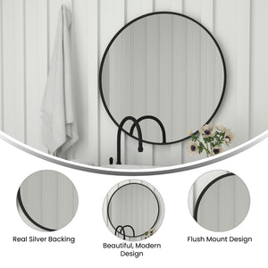 English Elm 36" Round Metal Framed Wall Mirror - Large Accent Mirror for Bathroom, Vanity, Entryway, Dining Room, & Living Room
