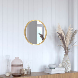 English Elm 16" Round Metal Framed Wall Mirror - Large Accent Mirror for Bathroom, Vanity, Entryway, Dining Room, & Living Room