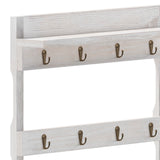 English Elm Wooden Wall Mount 12 Cup Mug Rack Organizer with Upper Storage Shelf and Metal Hanging Hooks with No Assembly Required, washed