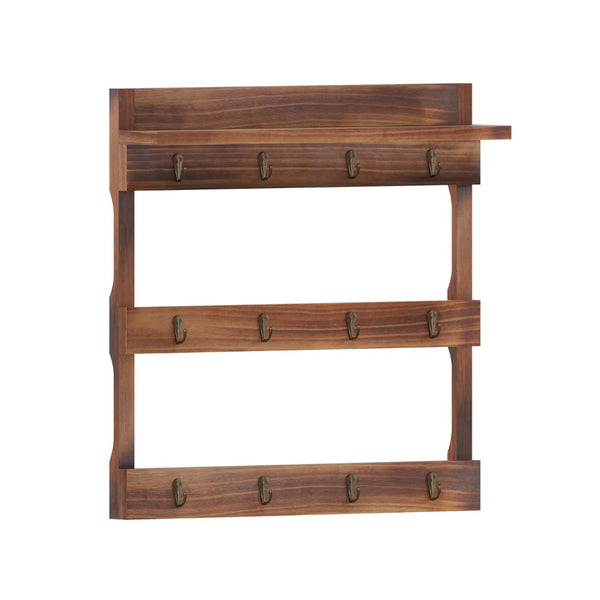 English Elm Wooden Wall Mount 12 Cup Mug Rack Organizer with Upper Storage Shelf and Metal Hanging Hooks with No Assembly Required,
