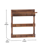 English Elm Wooden Wall Mount 12 Cup Mug Rack Organizer with Upper Storage Shelf and Metal Hanging Hooks with No Assembly Required,