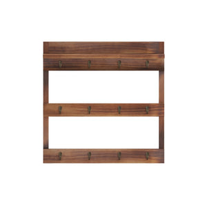 English Elm Wooden Wall Mount 12 Cup Mug Rack Organizer with Upper Storage Shelf and Metal Hanging Hooks with No Assembly Required,