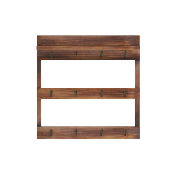 English Elm Wooden Wall Mount 12 Cup Mug Rack Organizer with Upper Storage Shelf and Metal Hanging Hooks with No Assembly Required,