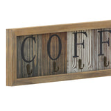 English Elm Wooden Wall Mount 6 Cup Distressed Wood Grain Printed COFFEE Mug Organizer with Metal Hanging Hooks, No Assembly Required