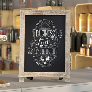 English Elm Commercial Grade 12" x 17" Weathered Tabletop Magnetic Chalkboard Sign with Metal Scrolled Legs, Hanging Wall Chalkboard, Countertop Memo Board