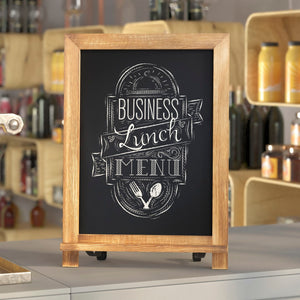 English Elm Commercial Grade 12" x 17" Torched Wood Tabletop Magnetic Chalkboard Sign with Metal Scrolled Legs, Hanging Wall Chalkboard, Countertop Memo Board