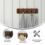 English Elm Wall Mounted 24 Inch Solid Pine Wood Storage Rack with 5 Hooks For Entryway, Kitchen, Bathroom