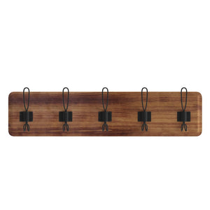 English Elm Wall Mounted 24 Inch Solid Pine Wood Storage Rack with 5 Hooks For Entryway, Kitchen, Bathroom