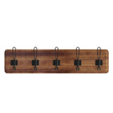 English Elm Wall Mounted 24 Inch Solid Pine Wood Storage Rack with 5 Hooks For Entryway, Kitchen, Bathroom