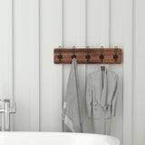 English Elm Wall Mounted 24 Inch Solid Pine Wood Storage Rack with 5 Hooks For Entryway, Kitchen, Bathroom