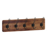 English Elm Wall Mounted 24 Inch Solid Pine Wood Storage Rack with 5 Hooks For Entryway, Kitchen, Bathroom