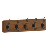 English Elm Wall Mounted 24 Inch Classic Solid Pine Wood Storage Rack with 5 Hooks For Entryway, Kitchen, Bathroom