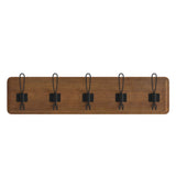 English Elm Wall Mounted 24 Inch Classic Solid Pine Wood Storage Rack with 5 Hooks For Entryway, Kitchen, Bathroom