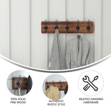 English Elm Wall Mounted 24 Inch Classic Solid Pine Wood Storage Rack with 5 Hooks For Entryway, Kitchen, Bathroom