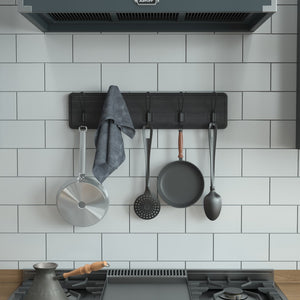 English Elm Wall Mounted 24 Inch Solid Pine Wood Storage Rack with 5 Hooks For Entryway, Kitchen, Bathroom