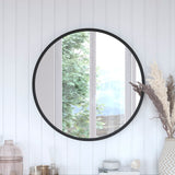 English Elm 30" Round Metal Deep Framed Wall Mirror - Large Accent Mirror for Bathroom, Entryway, Dining Room, & Living Room