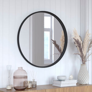 English Elm 30" Round Metal Deep Framed Wall Mirror - Large Accent Mirror for Bathroom, Entryway, Dining Room, & Living Room