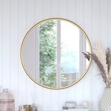 English Elm 30" Round Metal Deep Framed Wall Mirror - Large Accent Mirror for Bathroom, Entryway, Dining Room, & Living Room