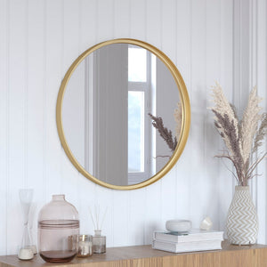 English Elm 27.5" Round Metal Deep Framed Wall Mirror - Large Accent Mirror for Bathroom, Entryway, Dining Room, & Living Room