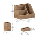 English Elm 3 Piece Wooden Organizer Set For Desktop, Table Top, or Vanity