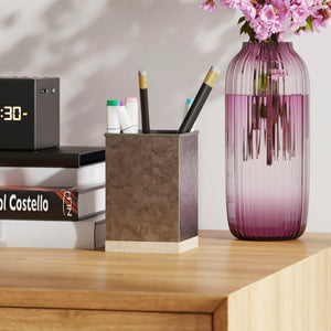 English Elm 3 Piece Finish Metal and Rustic Wood Organizer Set For Desktop, Countertop, or Vanity