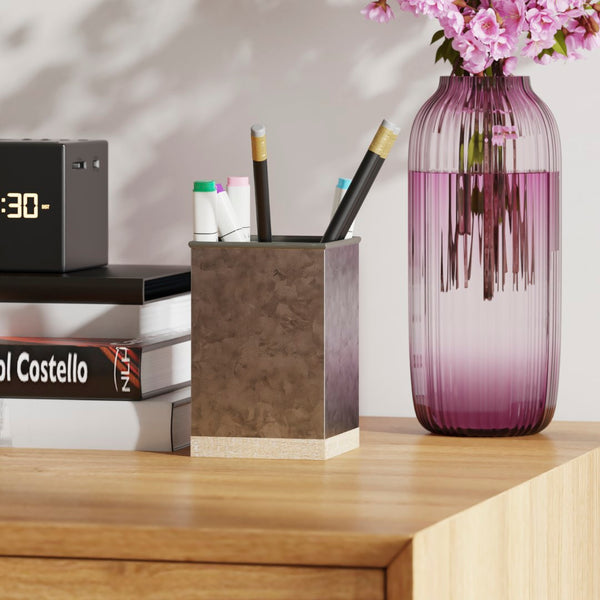 English Elm 3 Piece Finish Metal and Rustic Wood Organizer Set For Desktop, Countertop, or Vanity