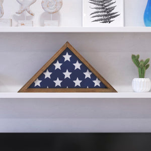 English Elm Weathered Wood Memorial Flag Display Case - Solid Wood Military Flag Display Case for 9.5 x 5 American Veteran Flag