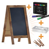 English Elm Commercial Grade 40" x 20" Wooden Indoor/Outdoor A-Frame Magnetic Chalkboard Sign Set with 8 Chalk Markers, 10 Stencils, 2 Magnets, and Eraser