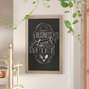 English Elm Commercial Grade 24" x 36" Weathered Wall Mount Magnetic Chalkboard Sign with Eraser, Hanging Wall Chalkboard Memo Board for Home, School, or Business