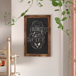 English Elm Commercial Grade 20" x 30" Torched Wood Wall Mount Magnetic Chalkboard Sign with Eraser, Hanging Wall Chalkboard Memo Board for Home, School, or Business