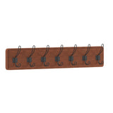 English Elm Wall Mounted 34 Inch Solid Pine Wood Storage Rack with 7 Hooks For Entryway, Kitchen, Bathroom