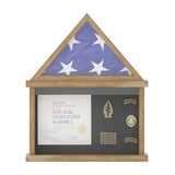 English Elm Flag and Certificate Display Case, Solid Pine Wood Flag Shadow Box Fits 3x5 Folded Flag, Wood Finish