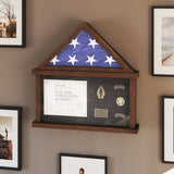 English Elm Flag and Certificate Display Case, Solid Pine Wood Flag Shadow Box Fits 9x5 Folded Burial Flag, Finish