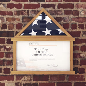 English Elm Flag and Certificate Display Case, Solid Pine Wood Flag Shadow Box Fits 9x5 Folded Burial Flag, Wood Finish