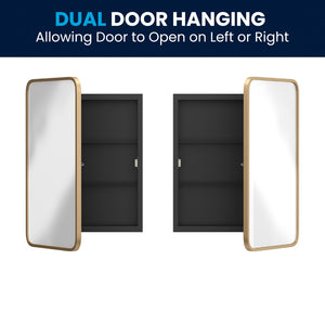 English Elm 16" x 24" Recessed Bathroom Medicine Cabinet with Rounded Beveled Mirror and Reversible Metal Frame