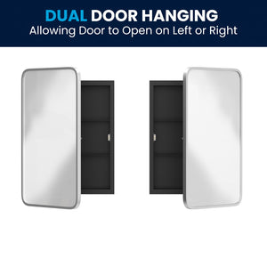 English Elm 16" x 24" Recessed Bathroom Medicine Cabinet with Rounded Beveled Mirror and Reversible Metal Frame