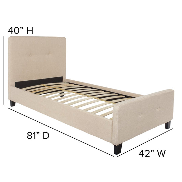 English Elm Twin Size Tufted Upholstered Platform Bed in Fabric