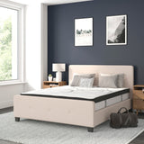 English Elm Queen Size Tufted Upholstered Platform Bed in Fabric with 10 Inch CertiPUR-US Certified Pocket Spring Mattress