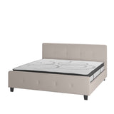 English Elm King Size Tufted Upholstered Platform Bed in Fabric with 10 Inch CertiPUR-US Certified Pocket Spring Mattress